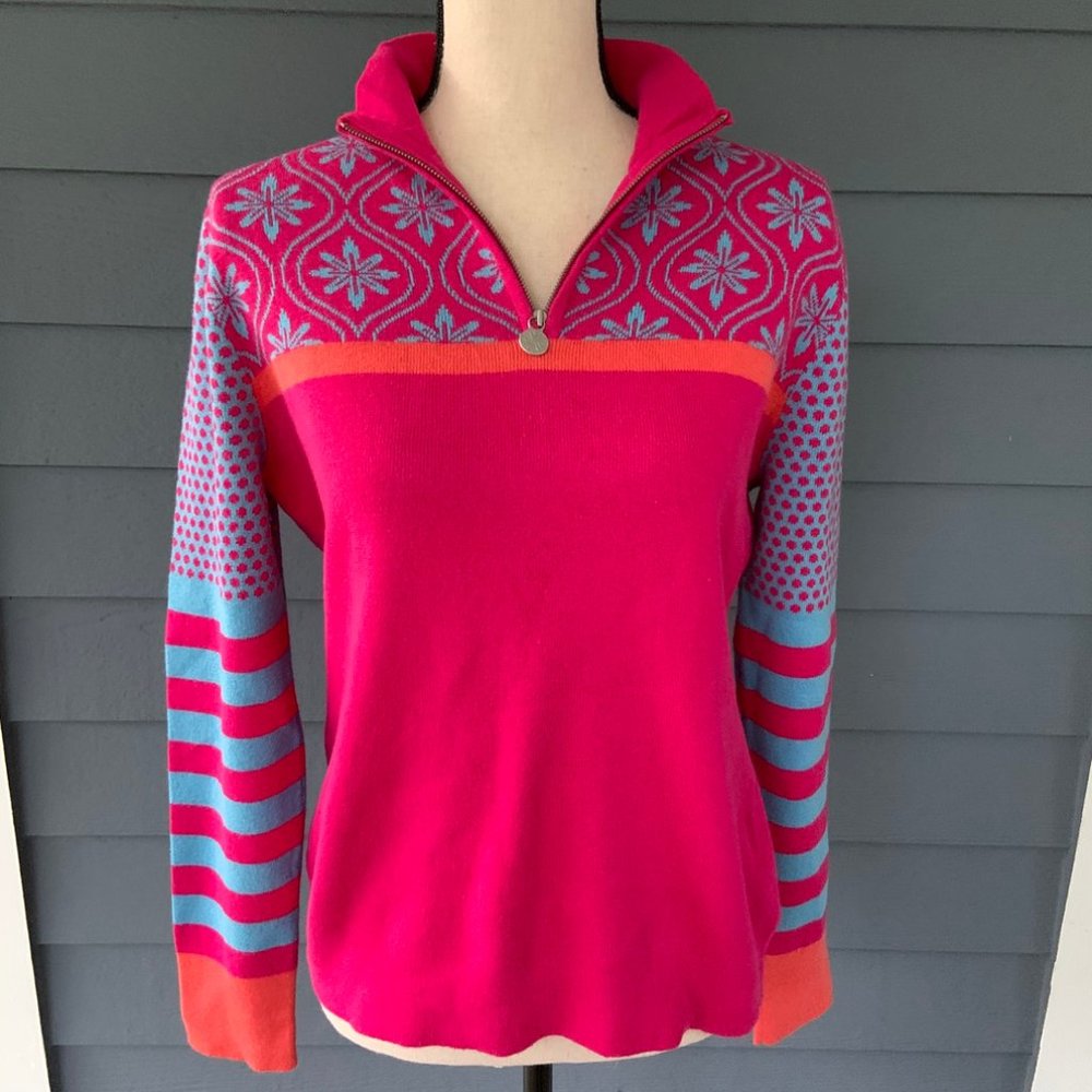 Neve Julia 1/4 Zip Sweater Pink Snowflakes Cotton Wool blend M